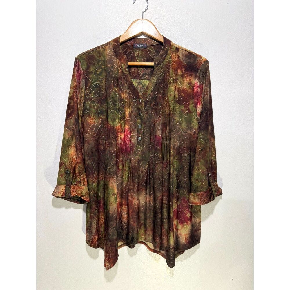 Cocomo pup over shirt button up top high low asymmetric hem grunge women XL